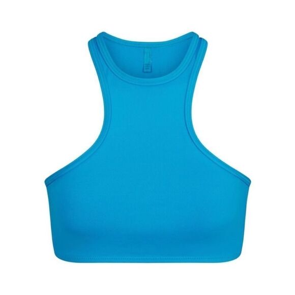 SKIMS NWT Recycled Swim High Neck Racerback Top in Turquoise Size Small - Picture 2 of 6